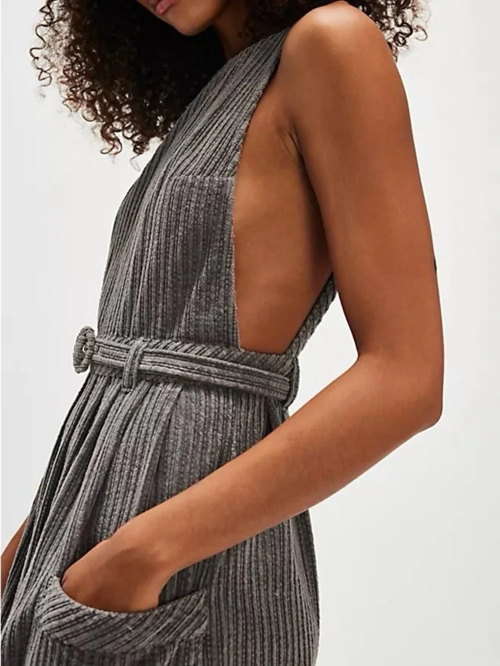 Free People The Other Side gray corduroy stripe midi dress size 4 fits S/M